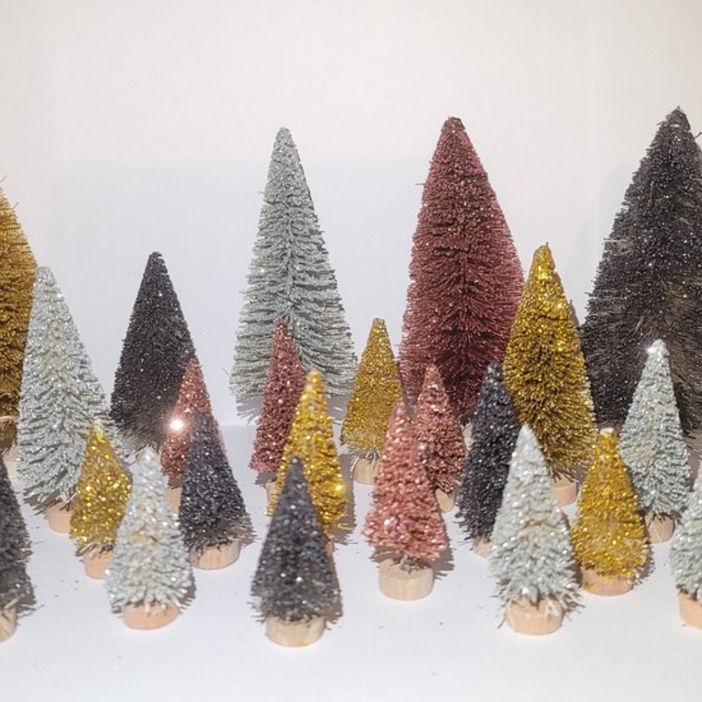 MEGA METAL Metallic Silver Gold Copper Rose Gold Titanium Mini Xmas Trees Decor